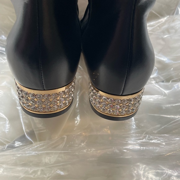 Gucci leather knee high boots with crystallized rhinestones at heel. - Picture 11 of 12